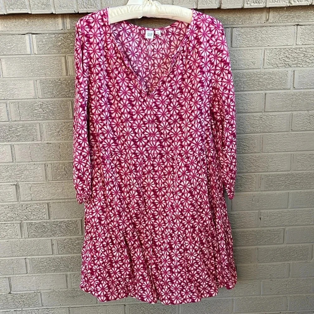 GAP NWOT Floral Pink Boho Babydoll Lined Long Sleeved Dress- Size L